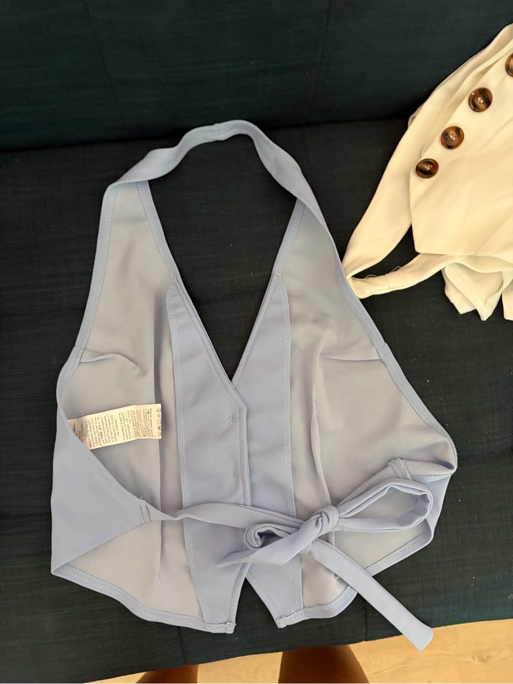 SHEIN Light Blue Halter Tie-Front Crop Top